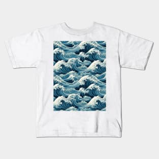 Ephemeral Crests: Hokusai Waves Reimagined Kids T-Shirt